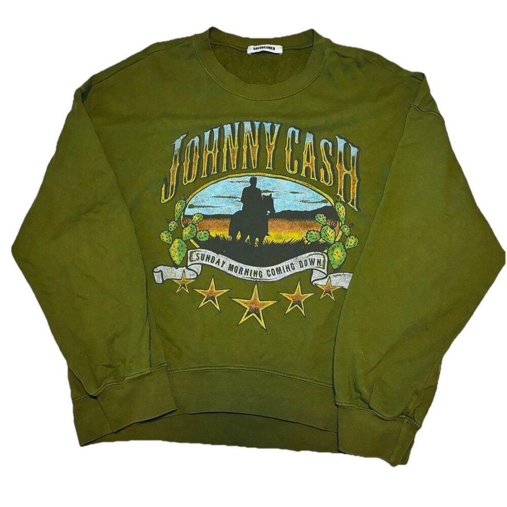 Daydreamer LA Johnny Cash Green Sunday Morning Coming Down Sweater Sz M Western